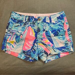 Lilly Pulitzer Womens Callahan 5" Shorts Sailboats Blue Hey Bay Bay Size 2